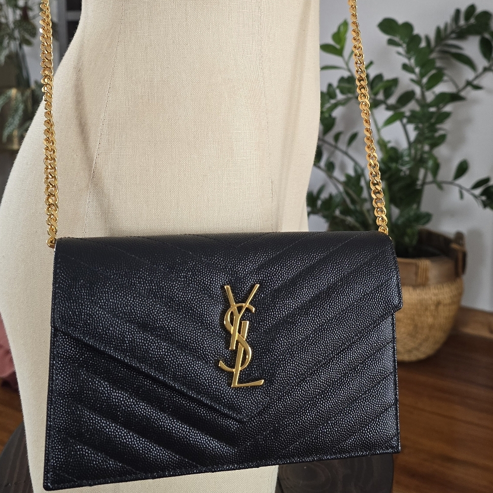 Saint Laurent Black Cassandre Chain Wallet